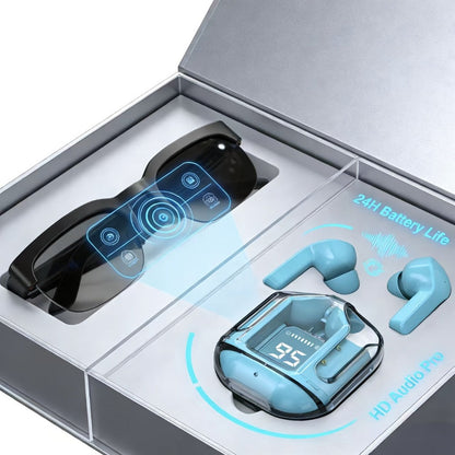 AI Translation Glasses & Wireless Headphones Bundle, Real-Time Multi-Language Translation, HiFi Audio