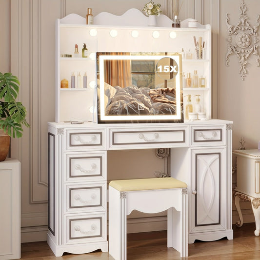 Rotating LED Vanity Mirror with 15X Magnifier, Three Light Colors and 14 x 17 Inch Framed Design
