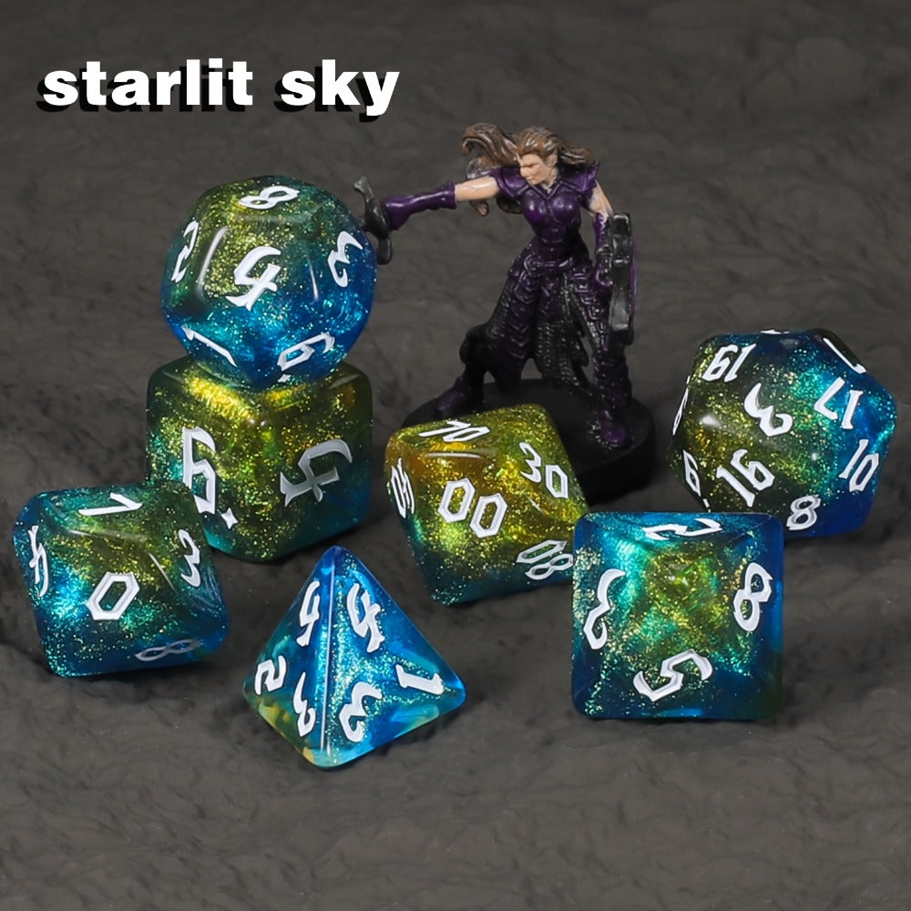 DnD Polyhedral Dice Set 84pcs – Starry Night Glitter Dice with Pouch & Tray for D&D RPG MTG Tabletop Games, Complete 12-Color Collection