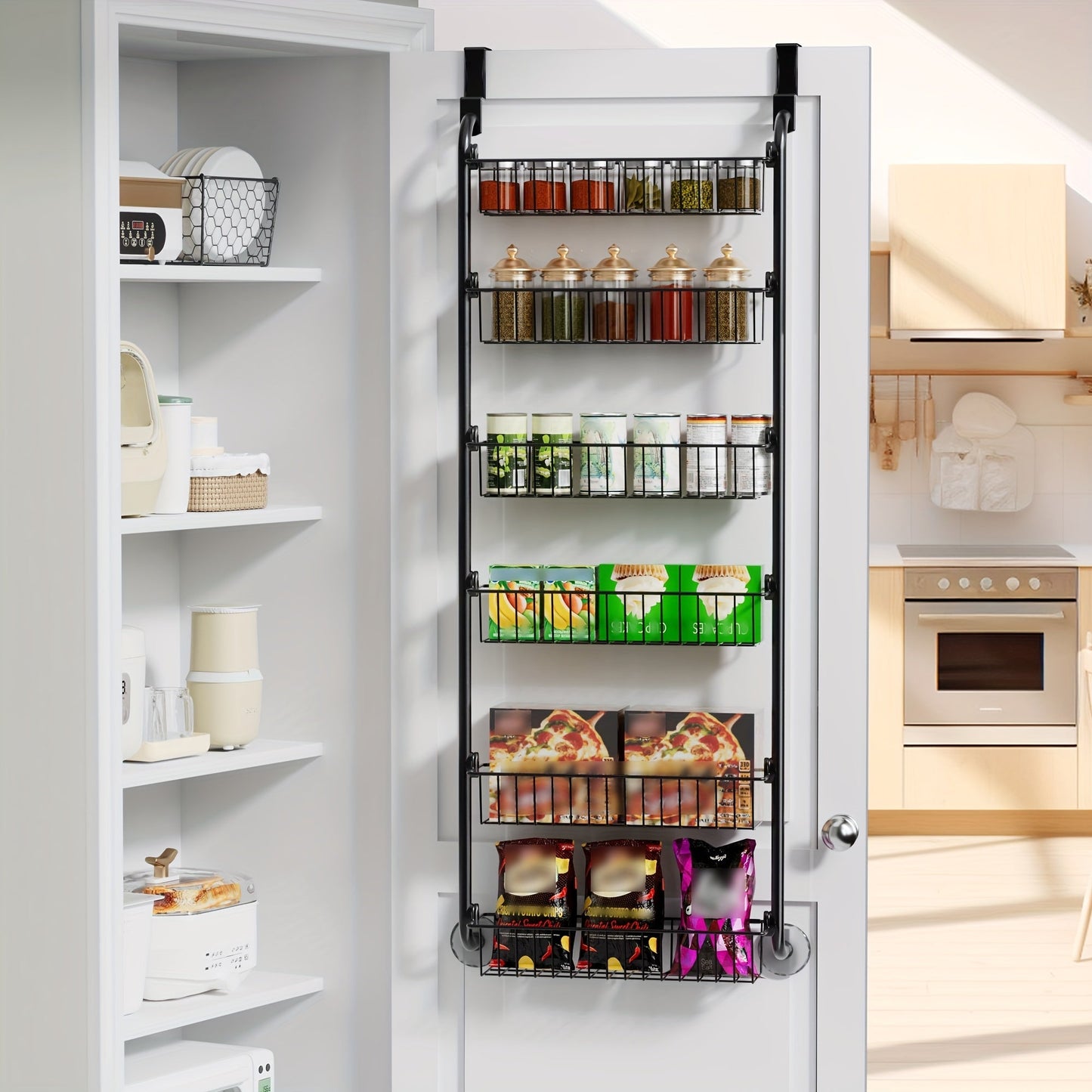 Over-the-Door Metal Organizer Rack 6 & 8 Tier – Pantry Storage, Spice Rack, Kitchen Cabinet Organizer, Holds Up to 80 Lbs
