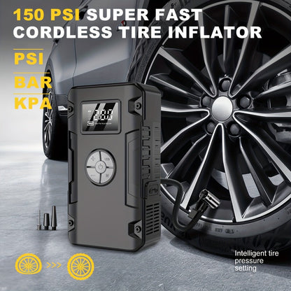 Jump Starter 10000A 7-in-1 with Air Pump – 150PSI Tire Inflator, Portable Battery Booster for Gas & Diesel, USB & USB-C Power Bank
