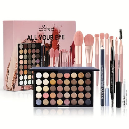 Complete Eye Makeup Kit 40 Color Eyeshadow Palette with Mascara Eyeliner Eyebrow Pencil & Brush – Matte Shimmer Glitter Pigmented Blendable