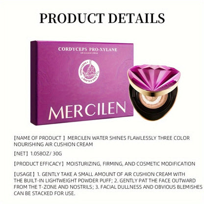 Air Cushion BB Cream Foundation Moisturizing Medium Coverage Dewy Finish with Plant Squalane Glycerin Tri-Color Adaptive Blends All Skin