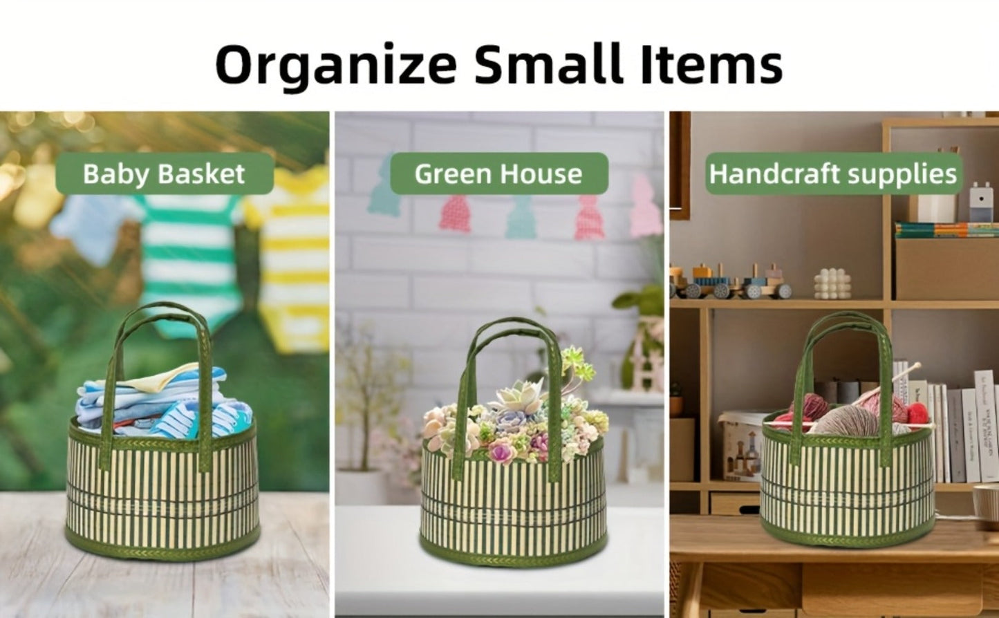 Bamboo Storage Baskets 6-Pack in Oval or Round Shapes with Nine Color and Shape Options for Home Organization