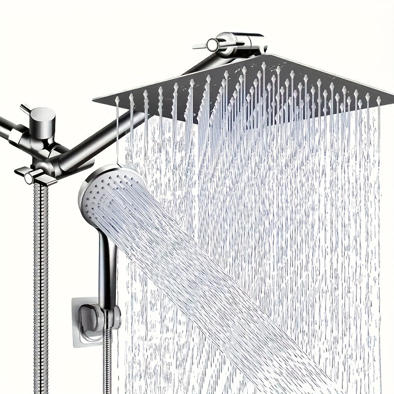 High Pressure Shower Head Combo with Handheld Shower Wall Mounted 9 Spray Settings Rainfall Shower System Adjustable Angle Leakproof