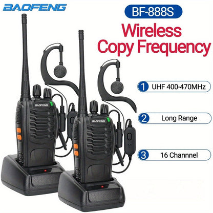 Baofeng BF-888S Walkie Talkie 2-Pack – Long Range UHF Two Way Radio, Wireless Frequency Copy, Portable Ham Radio for Hunting, Hiking