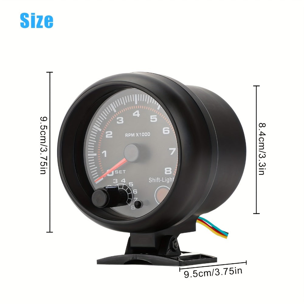 Car Tachometer Gauge 12V 0-8000 RPM 3.75 Inch – LED Shift Light, ABS Black Dial for 4 6 8 Cylinder Petrol Engines