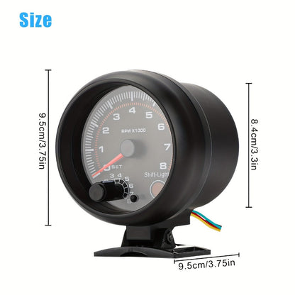 Car Tachometer Gauge 12V 0-8000 RPM 3.75 Inch – LED Shift Light, ABS Black Dial for 4 6 8 Cylinder Petrol Engines