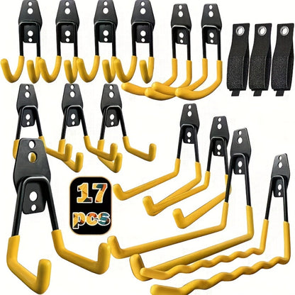 Garage Wall Hooks Storage Rack - Iron Utility Hooks for Power Tools, Ladders, Bikes, Ropes - Wall Mount Organizer for Garage