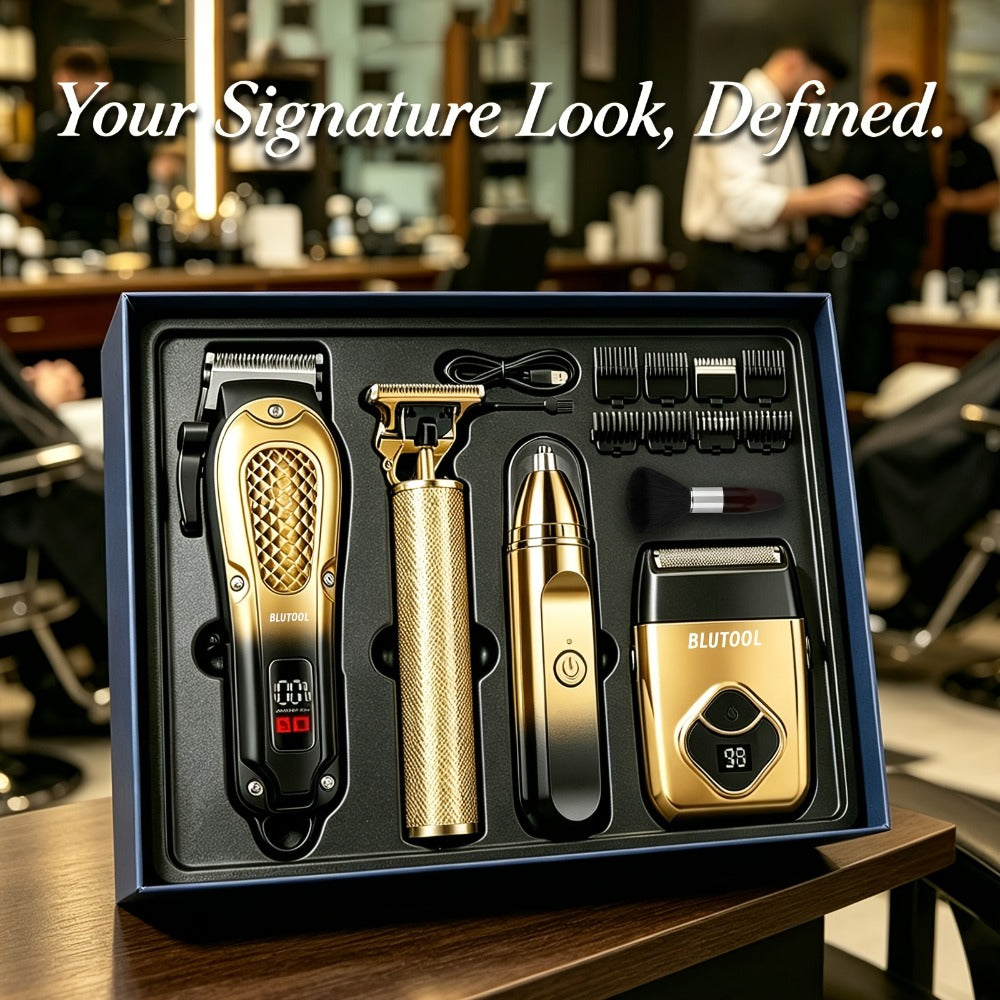 4-in-1 Cordless Grooming Kit for Men – Hair Clipper, Beard Trimmer, Electric Shaver & Nose Trimmer, Rechargeable Professional Hair Cutting
