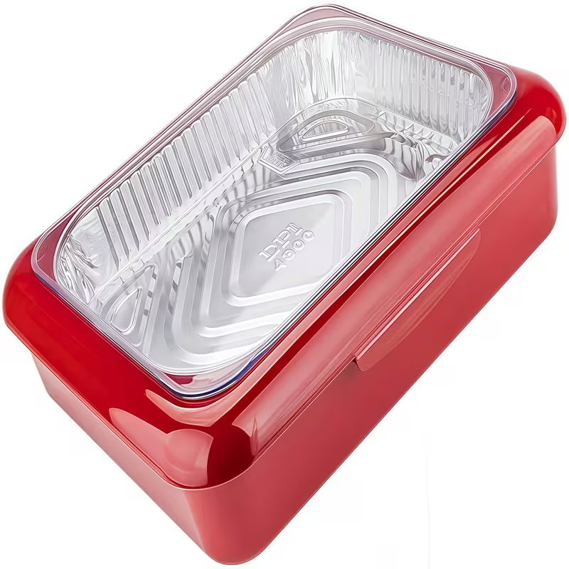 Foil Pan Carrier with Lid 2 in 1 Stackable Food Storage Set BPA Free Dishwasher Safe Portable Casserole Holder for Potluck BBQ Picnic