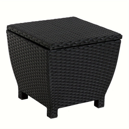 PE Wicker-Look Outdoor Storage Side Table with Flip-Top Lid and Brown, Gray or Black Options