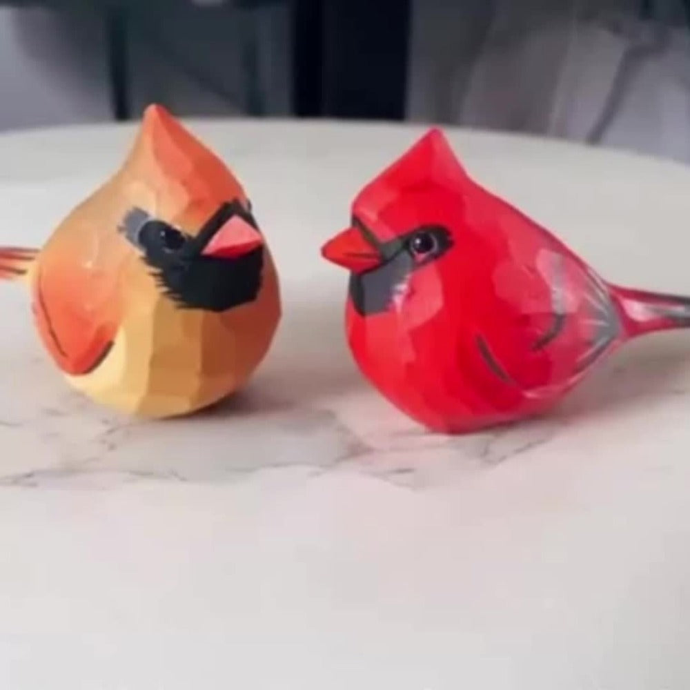 Cardinal Bird Statues Handmade Wood Carving 2pcs - Painted Decorative Bird Figurines for Home for Entryways, Bedrooms and Living Spaces
