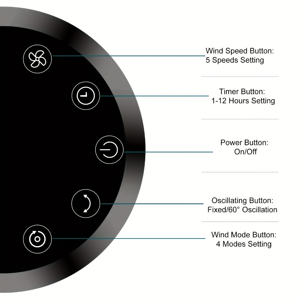36-Inch Floor-Standing Tower Fan with Remote Control, 9.84-Inch Base and Titanium Gray or Black Finish
