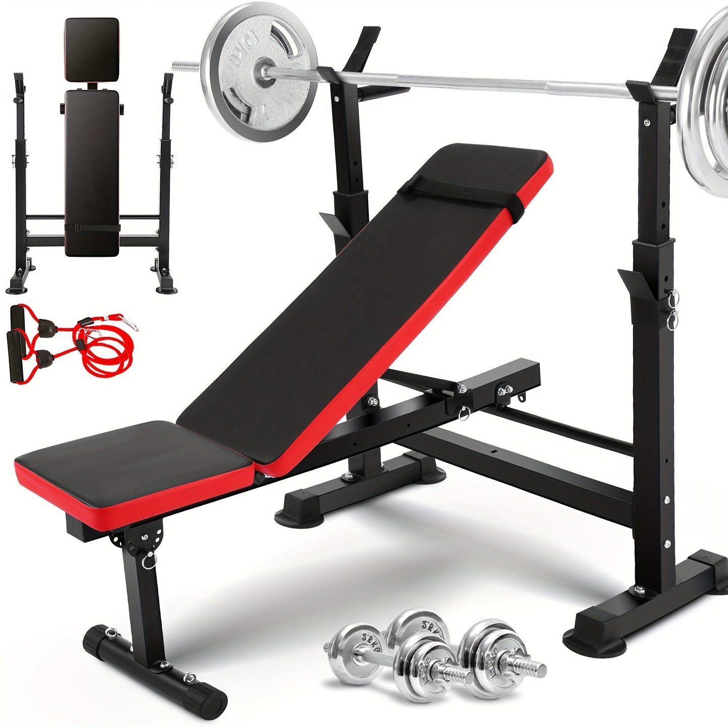 Adjustable Weight Bench Set – Foldable Home Gym Workout Bench with Squat Rack, Leg Developer & Preacher Curl Pad | 3-Second Fast Fold