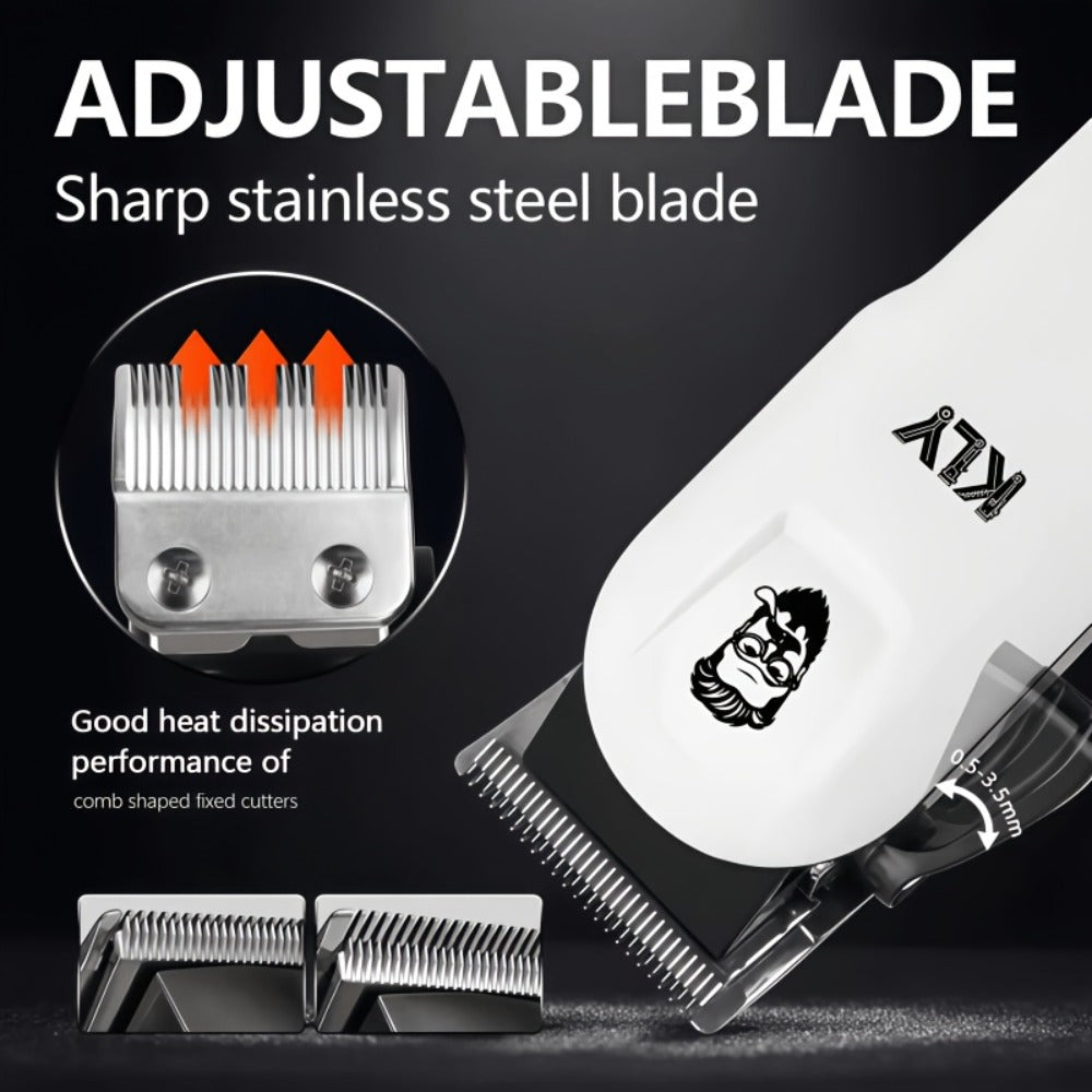 Hair Clippers & Trimmers KLY White Full-Size Clipper with LCD Display, USB Charging and Guide Comb Set