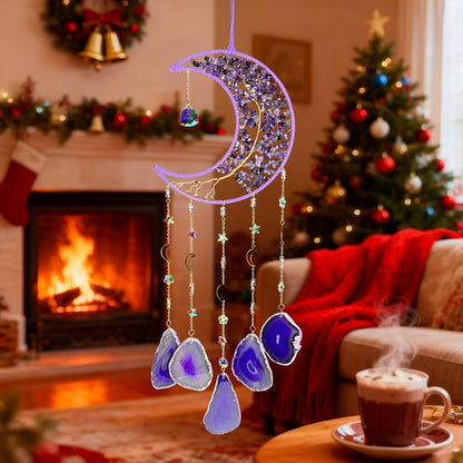 Moon Agate Tree Hanging Ornament Handmade Boho Suncatcher Wall Decor - Crystal Window Sun for Entryways, Bedrooms and Living Spaces