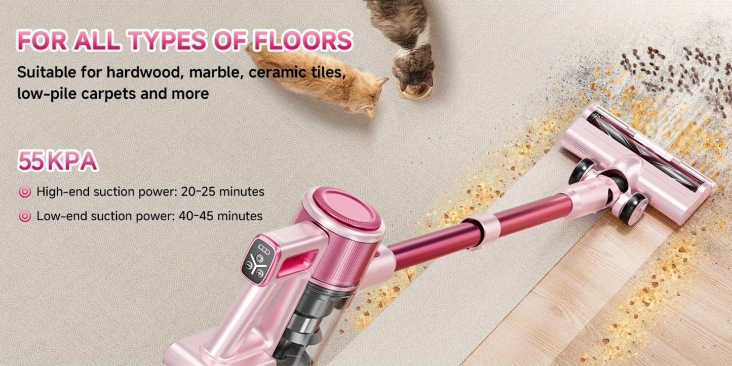 Cordless Vacuum Cleaner 55KPa 8-in-1 Stick Vacuum with LED Light 180° Swivel Wireless for Entryways, Bedrooms and Living Spaces