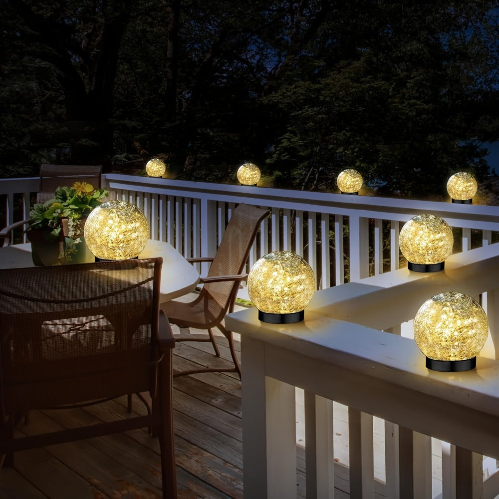 Solar Cracked-Glass Globe Garden Lights, Four-Piece Set in Warm White or Mixed Color Selections