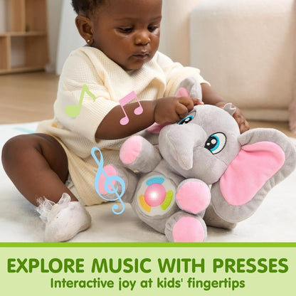 Plush Musical Elephant Baby Toy with Music & Lights, Stuffed Animal Sensory Toy for Infants 6+ Months