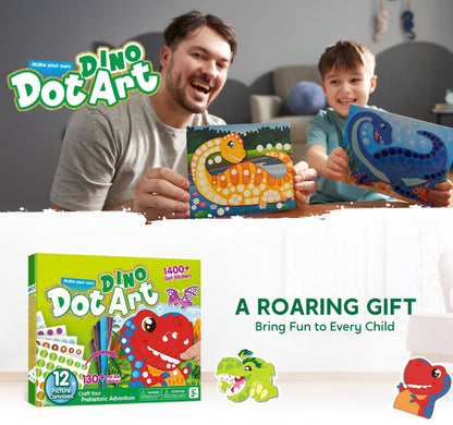Dinosaur Dot Sticker Art Kit with 12 Picture Canvases and More Than 1, 400 Colored Dot Stickers