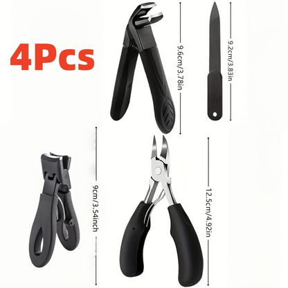 Nail Scissors Set 4pcs for Elderly & Seniors – Extended Handle Curved Blade Anti-Splash Manicure Pedicure Kit