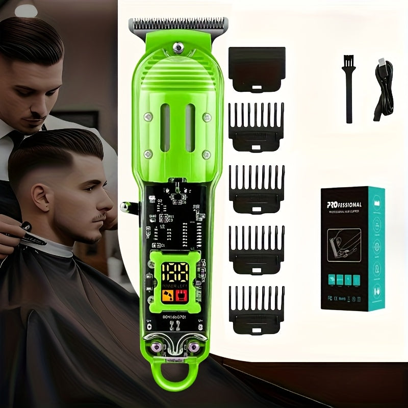 LED Hair Clipper for Men – USB-C Rechargeable Cordless Beard Trimmer with LED Display & 4 Guide Combs, Barber-Grade Home Haircut Kit