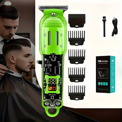 LED Hair Clipper for Men – USB-C Rechargeable Cordless Beard Trimmer with LED Display & 4 Guide Combs, Barber-Grade Home Haircut Kit
