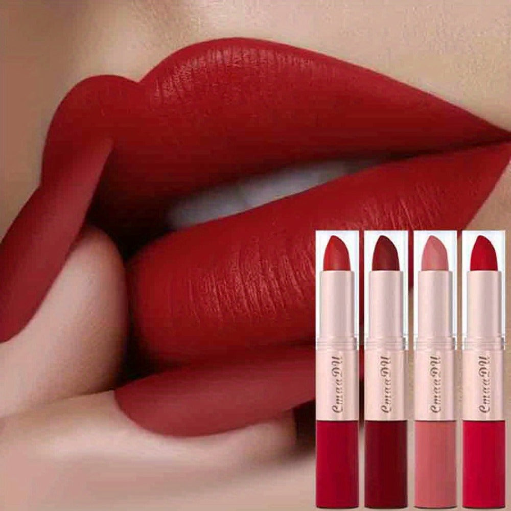 Dual-Ended Matte Lipstick & Lip Gloss Set 4pcs, 2-in-1 Velvety Lip Color, Non-Drying Comfortable Formula