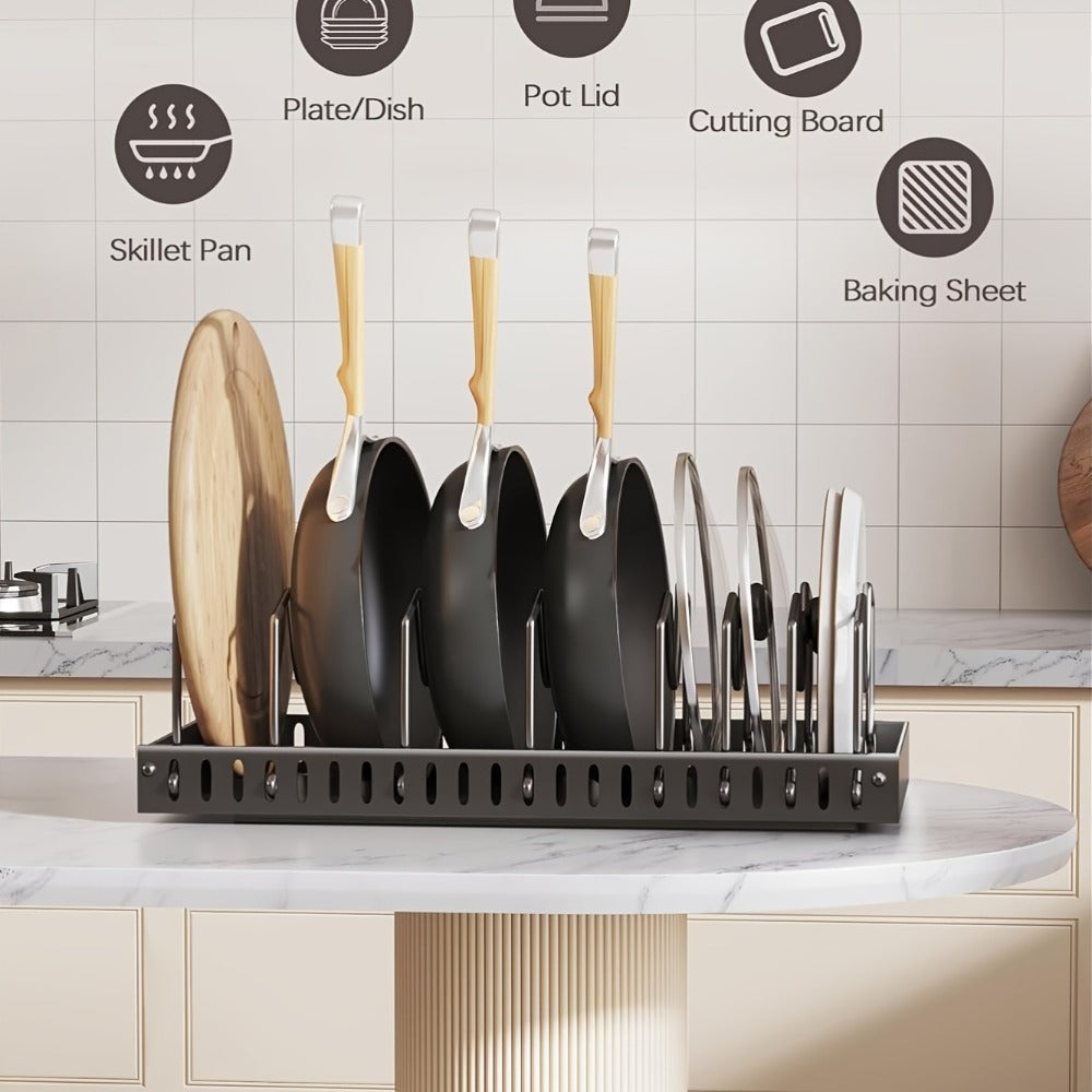 Pull-Out Pot and Pan Lid Rack Cabinet Sliding Storage Organizer – Kitchen Cabinet Slide-Out Box with 8/16 Adjustable Dividers for Lids