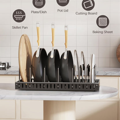 Pull-Out Pot and Pan Lid Rack Cabinet Sliding Storage Organizer – Kitchen Cabinet Slide-Out Box with 8/16 Adjustable Dividers for Lids