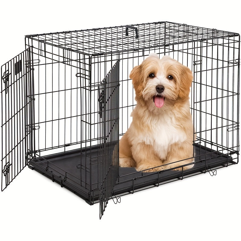 Dog Crate Foldable Metal Wire Dog Cage with Divider Panel & Leak-Proof Tray – Indoor Outdoor Dog Kennel for Small Medium Dogs
