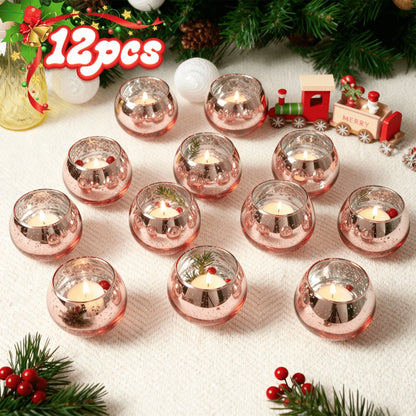 Round Glass Votive Candle Holder Sets in Gold, Pink, Silver or Green with 6-, 12- or 24-Piece Options