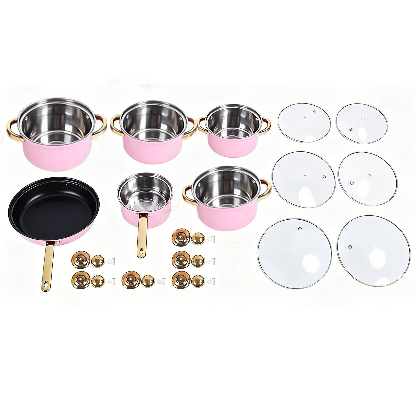 Stainless Steel Deep Pot Cookware Set 10 & 12 Piece with Lids & Dual Handles – Oven Safe Soup Hot Pot Pasta Seafood Stew Pots | Silver Pink