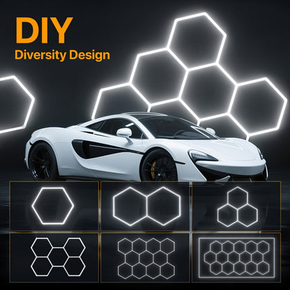 LED Hexagonal Garage Light 6500K, Super Bright Daylight White Shop Light 42W, 620W for Auto Detailing