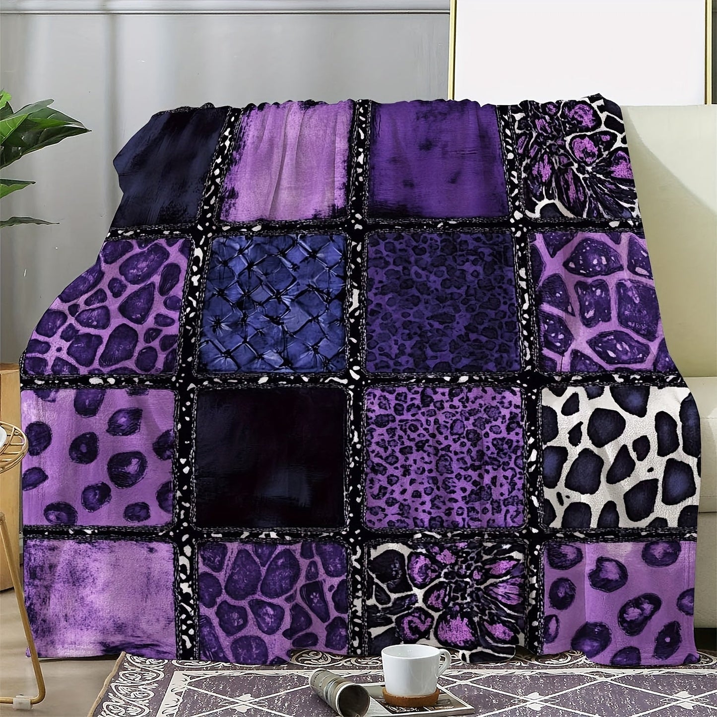 Purple Leopard Flannel Throw Blanket – Luxury Plush Soft Warm Cozy Blanket for Sofa Bed Car Camping Travel