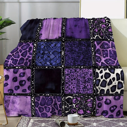 Purple Leopard Flannel Throw Blanket – Luxury Plush Soft Warm Cozy Blanket for Sofa Bed Car Camping Travel