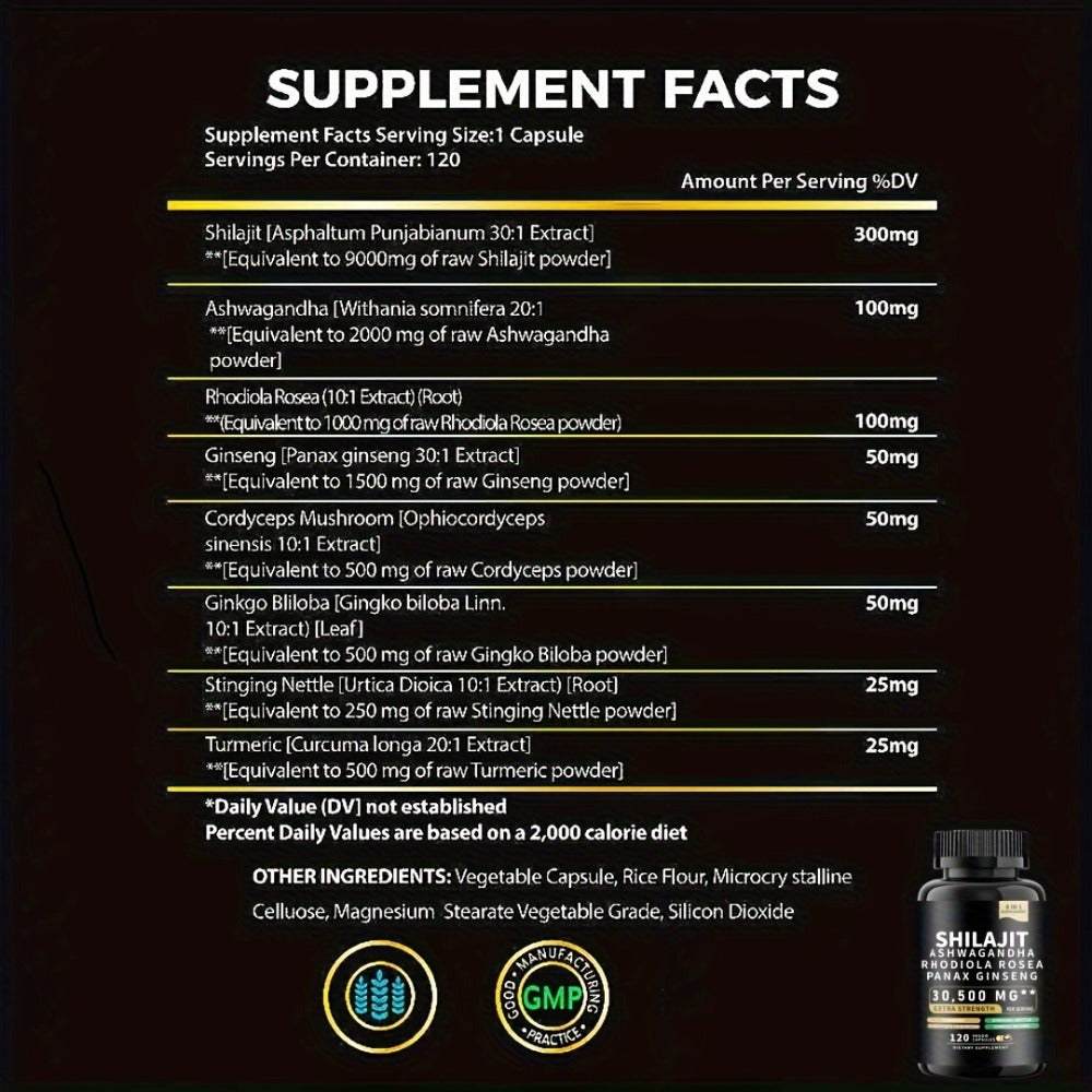 Adaptogen Energy Supplement with Sea Moss & Shilajit, 7-in-1 Formula with Black Seed Oil, Ashwagandha