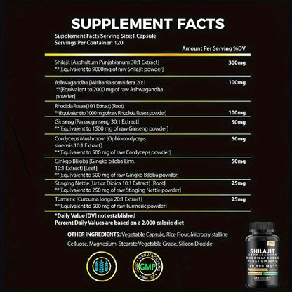Adaptogen Energy Supplement with Sea Moss & Shilajit, 7-in-1 Formula with Black Seed Oil, Ashwagandha