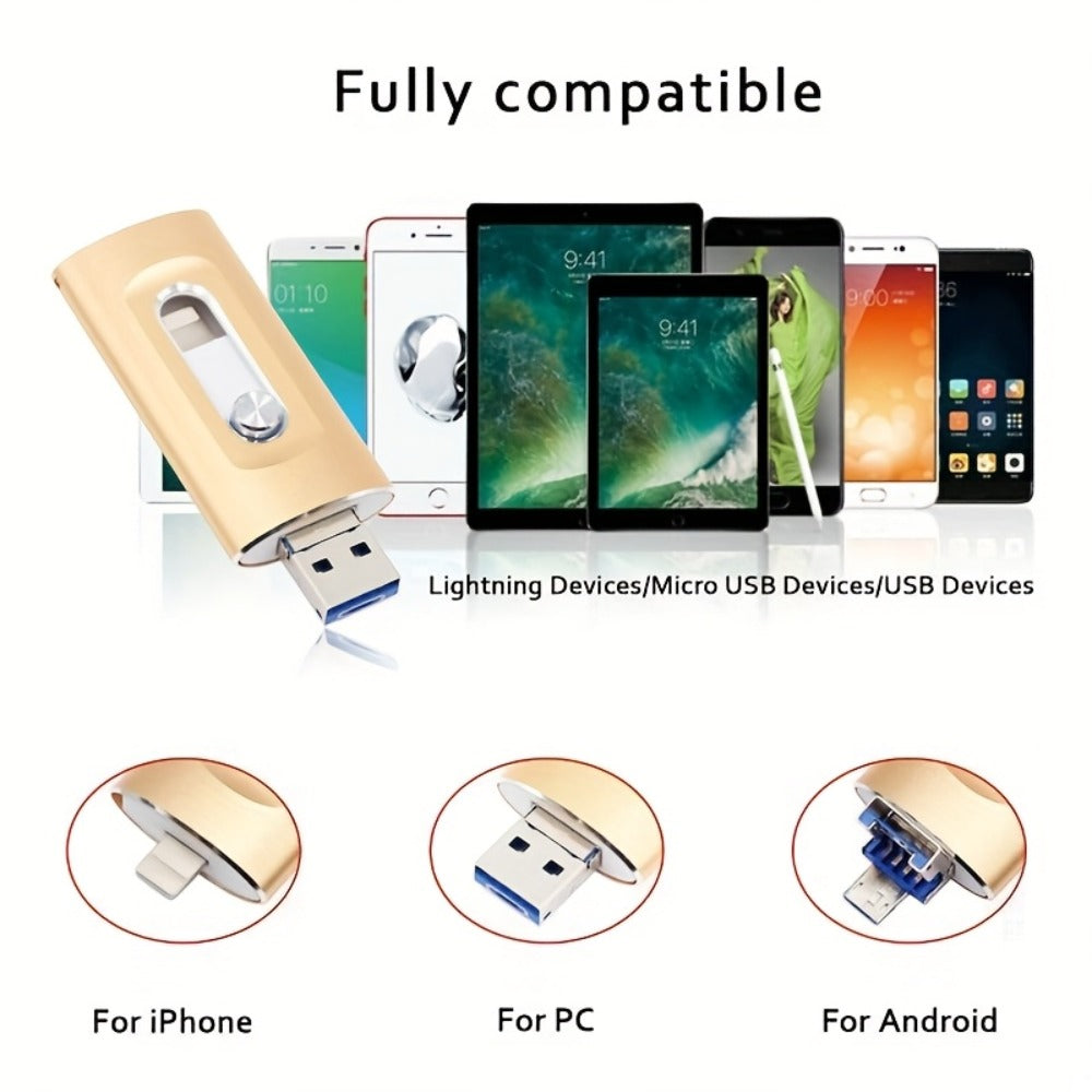 USB Flash Drive 4-in-1 USB 3.0 Multi-Connector Drive with 128GB or 256GB Capacity and Four Color Options