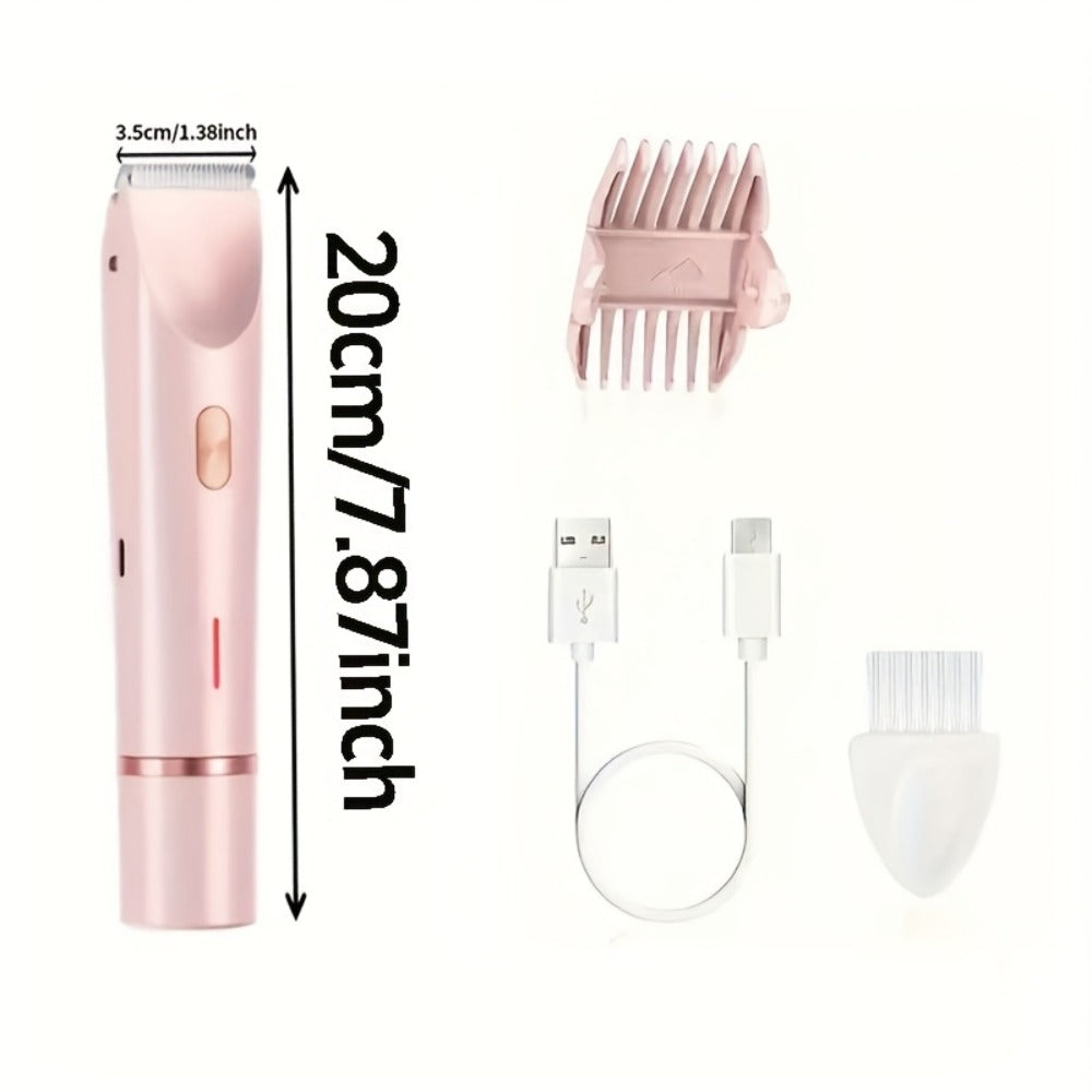 Bikini Trimmer Electric 2-in-1 Rechargeable Dual-Head Face Shaver for Women – Stainless Steel Blade USB Cordless Hair Remover for Bikini