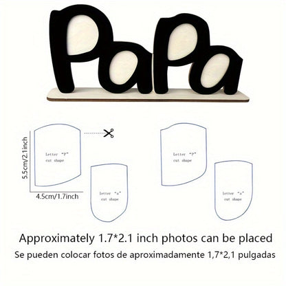 Wooden Photo Frame Papa Circular Classic Design Desktop Display Sentimental Gift for Dad Husband Grandfather Father's Day Birthday Christmas