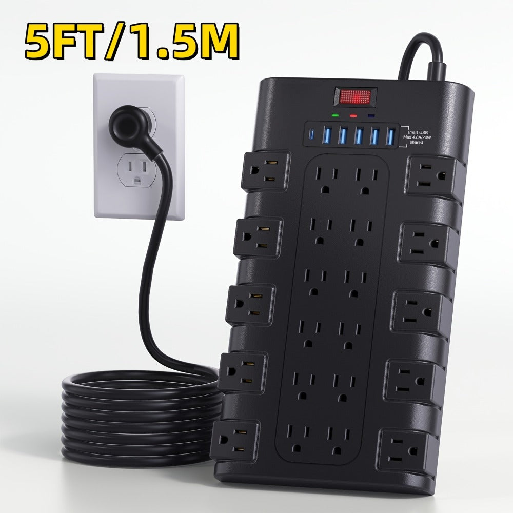 Surge Protector Power Strip 28-in-1, 22 AC Outlets 1875W 15A, 5 USB-A 1 USB-C Ports, Flat Plug Wall Mount