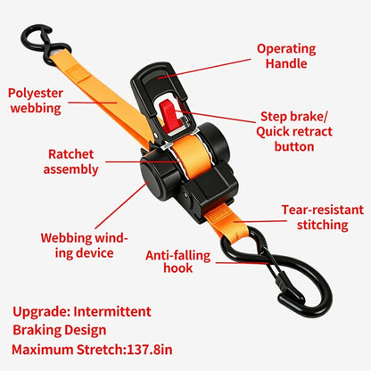Ratchet Tie-Down Straps with Auto-Retract & Speed Control – Heavy-Duty Cargo Securing Kit with Hooks & Storage Bag | Motorcycle Transport
