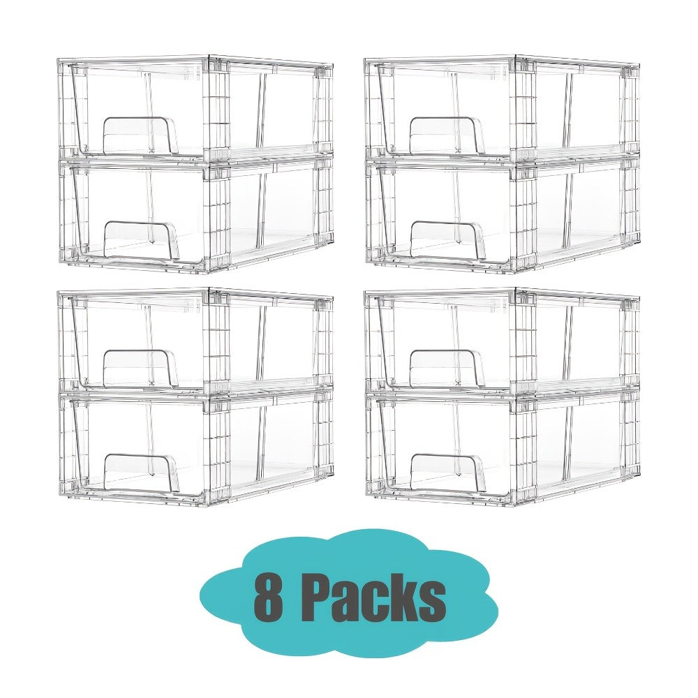 Clear Acrylic Storage Drawers with Handles – Stackable Refrigerator and Pantry Organizer Bins for Snacks Fruits and Vegetables
