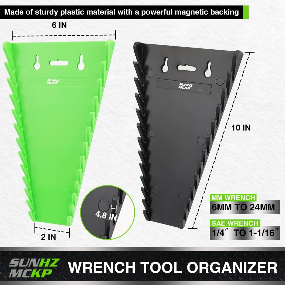 Magnetic Wrench Organizer Rack 4-Pack Tool Tray for SAE 1/4"-1-1/16" and Metric 6mm-24mm Wrenches PE Magnetic Backing for Toolbox Cabinet