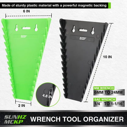 Magnetic Wrench Organizer Rack 4-Pack Tool Tray for SAE 1/4"-1-1/16" and Metric 6mm-24mm Wrenches PE Magnetic Backing for Toolbox Cabinet