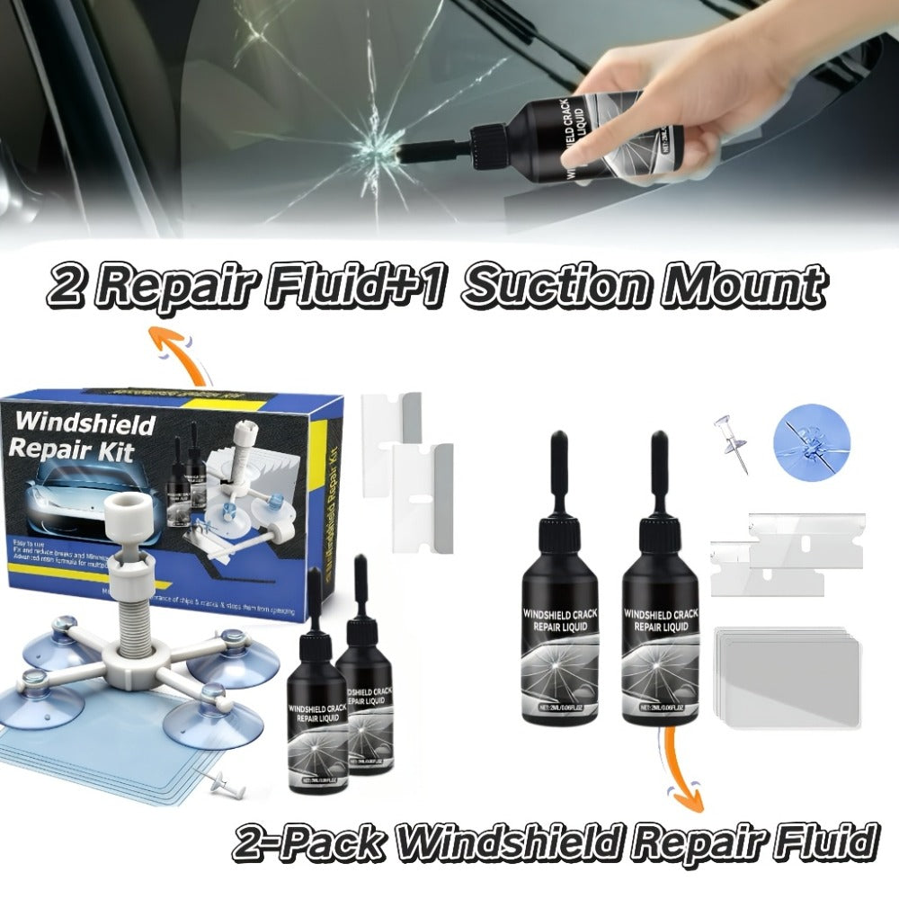 Windshield Repair Kit Nano UV Resin 15-Minute Fix for Bullseye Star Spider Cracks Scratches – DIY Car Glass Crack Repair Fluid with Suction