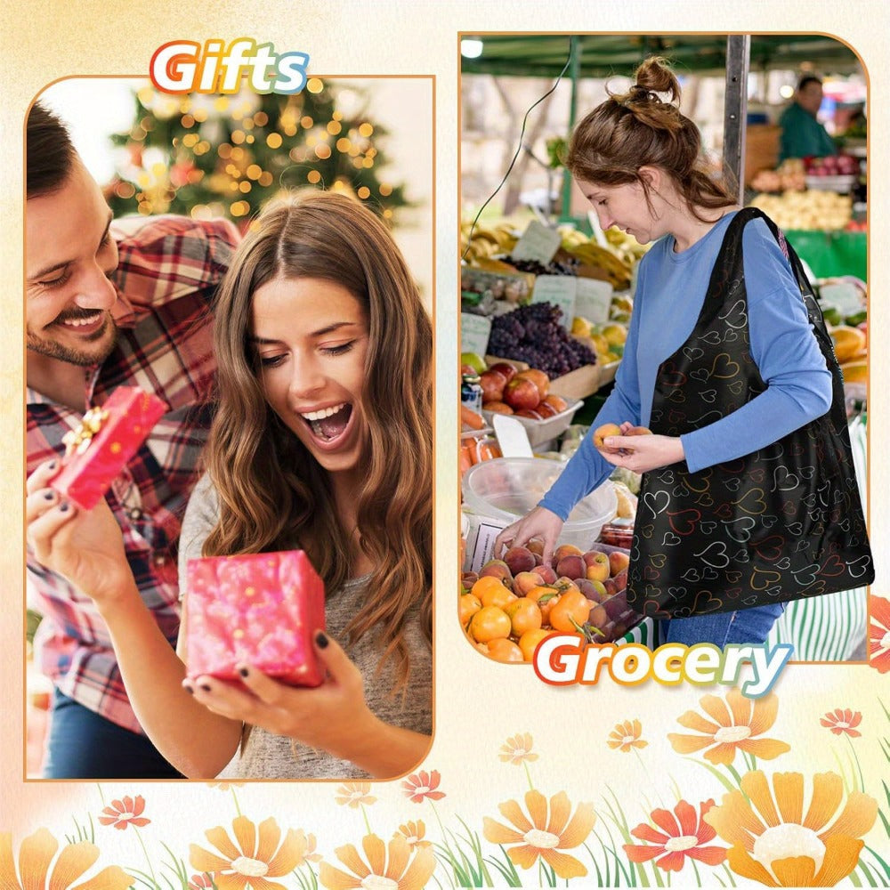 Reusable Grocery Bags Foldable Nylon Tote Bags Waterproof Washable Eco-Friendly Shopping Bag Set with Cute Floral Stripe Polka Dot Leopard