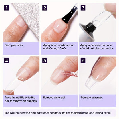 Solid Nail Glue Gel for Press On Nails 30g with UV Nail Lamp, Gel Nail Glue for Acrylic Nails, Gel Tips & 3D